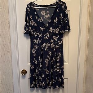 Torrid Navy and White Floral Midi Dress